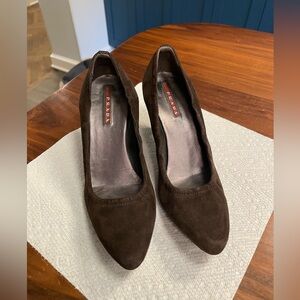 Prada Chocolate Brown Suede Womens Shoes EU 36 US 6 Heels Pumps Soft Italy